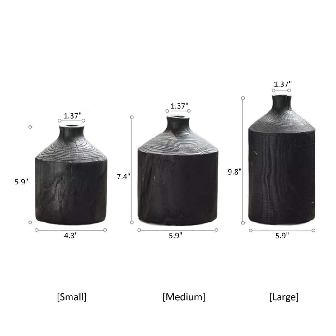 Black Wooden Vase Narrow Neck Decorative Bottle