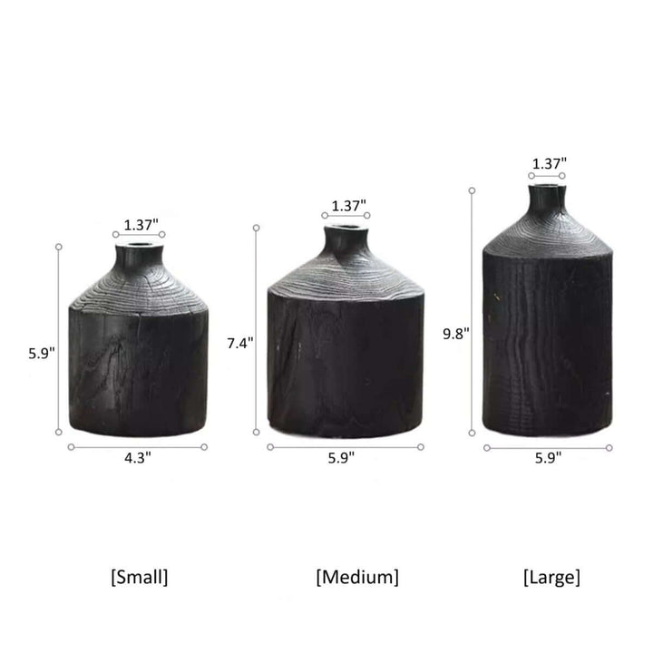 Black Wooden Vase Narrow Neck Decorative Bottle