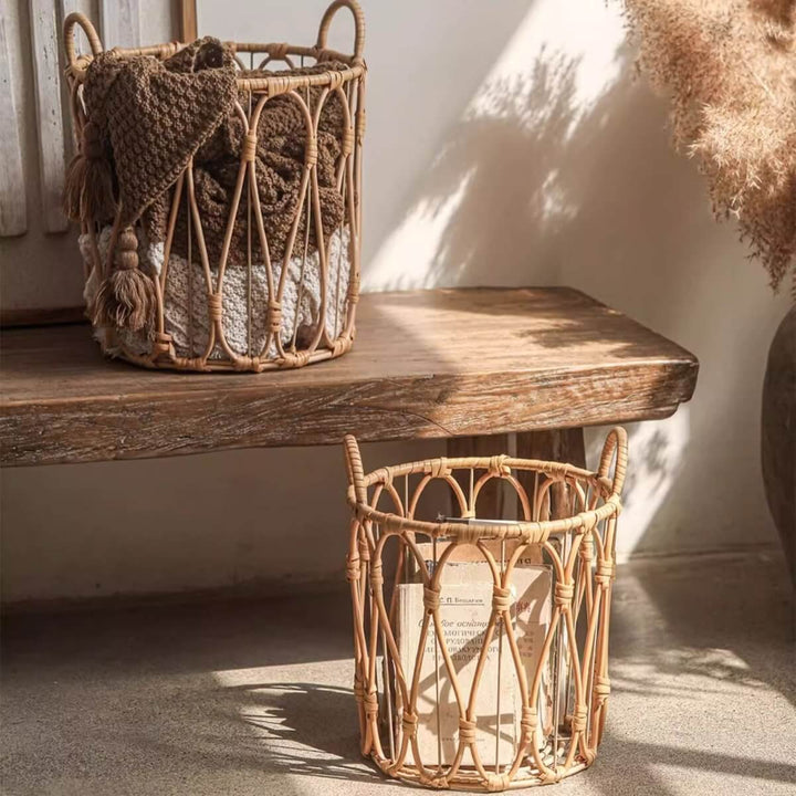Bohemian Open-Weave Rattan Basket
