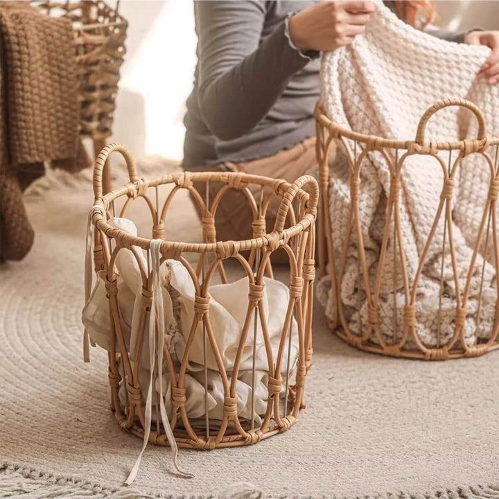Bohemian Open-Weave Rattan Basket
