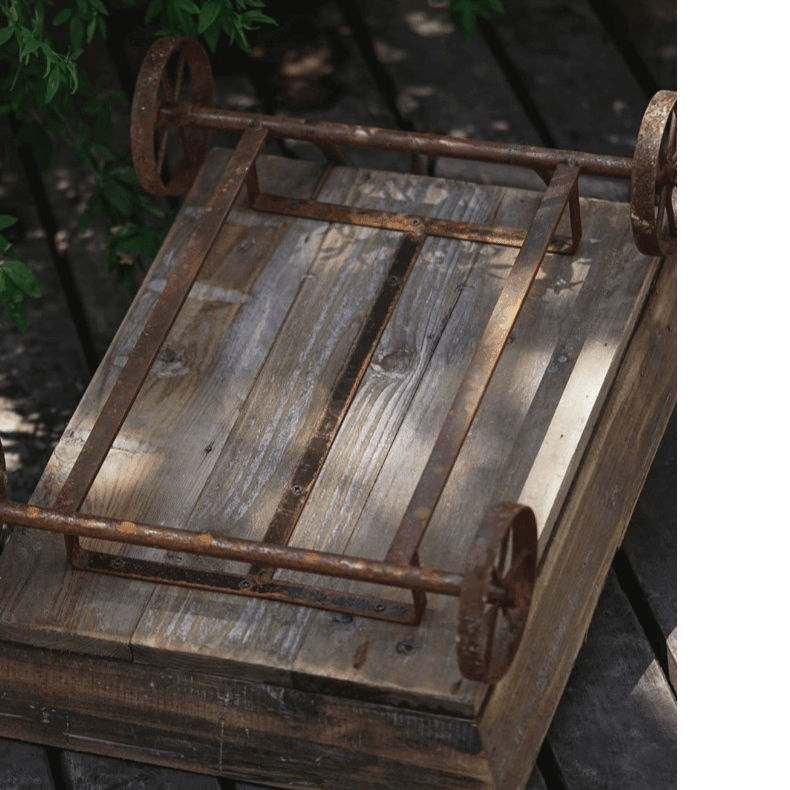 Small Decorative Wooden Wagon Flower Cart
