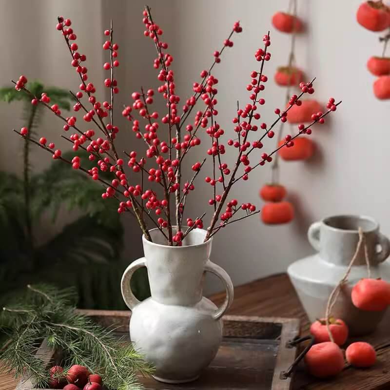 Red Raspberry Stems Winter Faux Red Winterberry Stem – Vintage Shopper