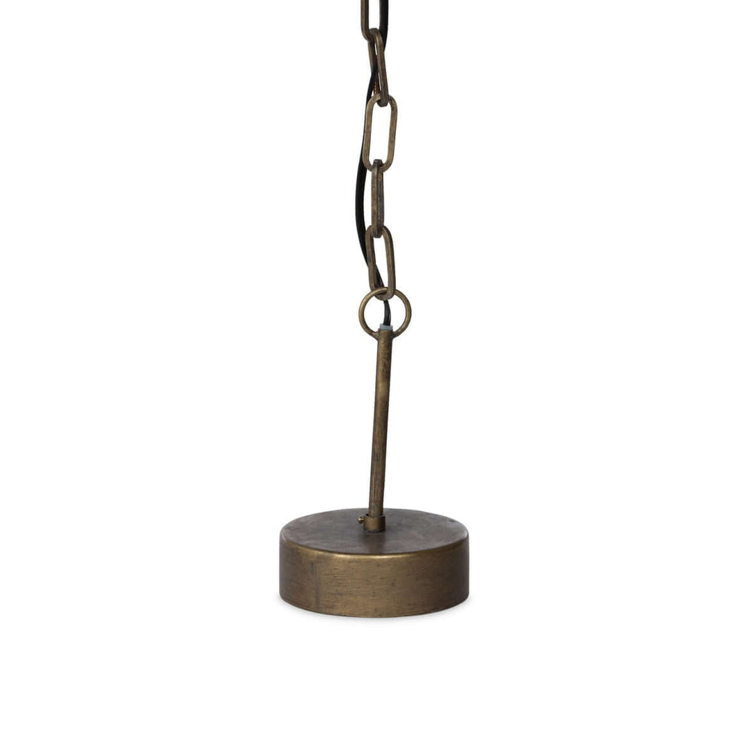 Bronze hanging light fixture with chain on a white background