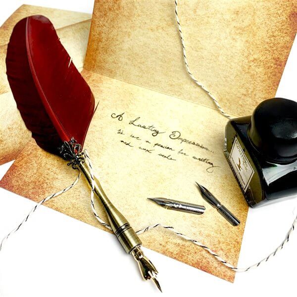 Vintage Parchment Writing Quill and Ink Set with Note Cards