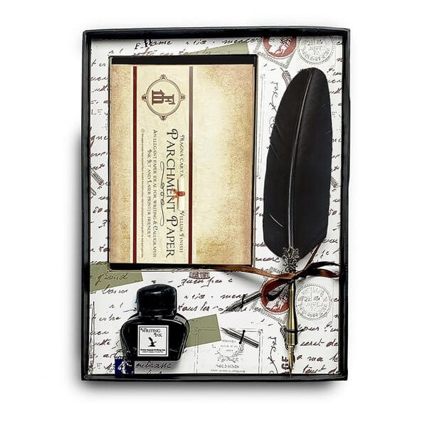 Vintage Parchment Writing Quill and Ink Set with Note Cards