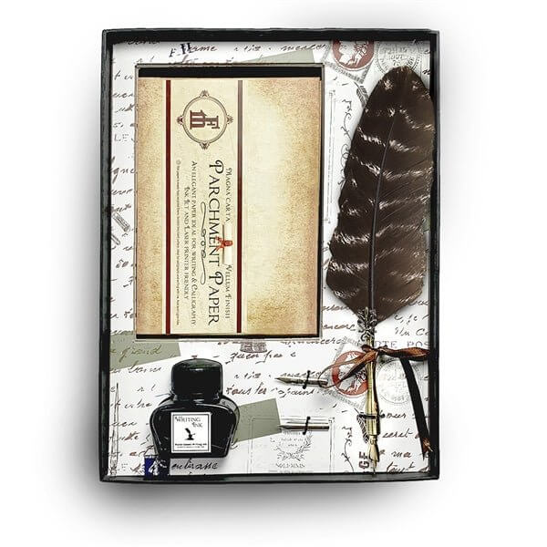 Vintage Parchment Writing Quill and Ink Set with Note Cards