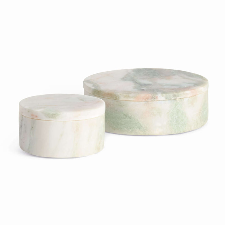 JOHANNA MARBLE ROUND LIDDED BOXES, SET OF 2 photo 1