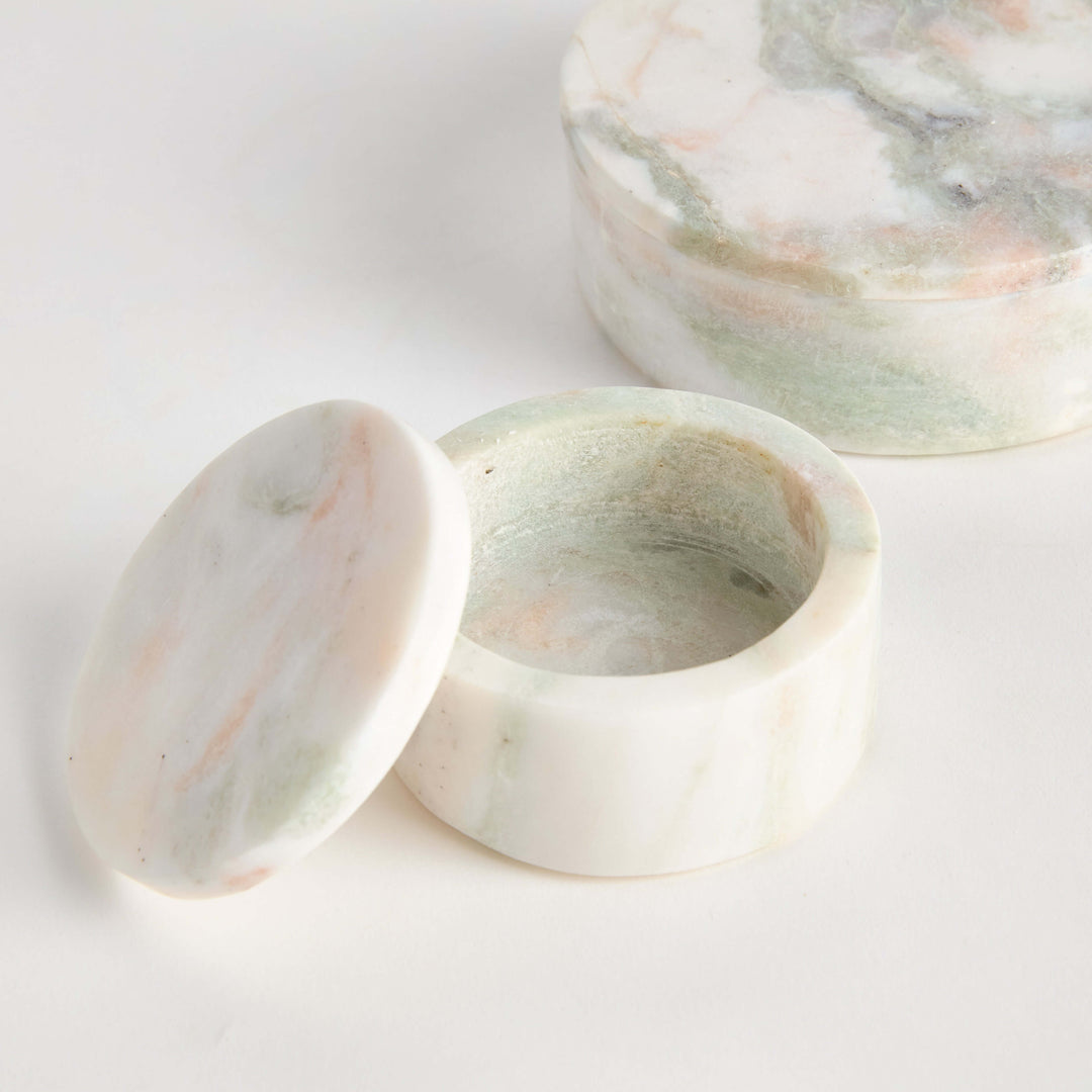 JOHANNA MARBLE ROUND LIDDED BOXES, SET OF 2 photo 2