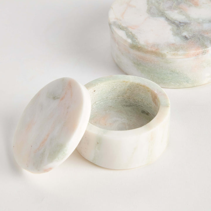 JOHANNA MARBLE ROUND LIDDED BOXES, SET OF 2 photo 2
