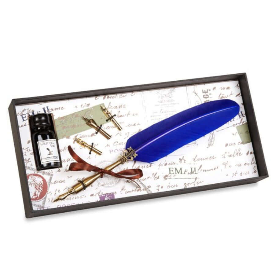 Vintage Feather Quill Dip Pen & Ink Set with Nibs