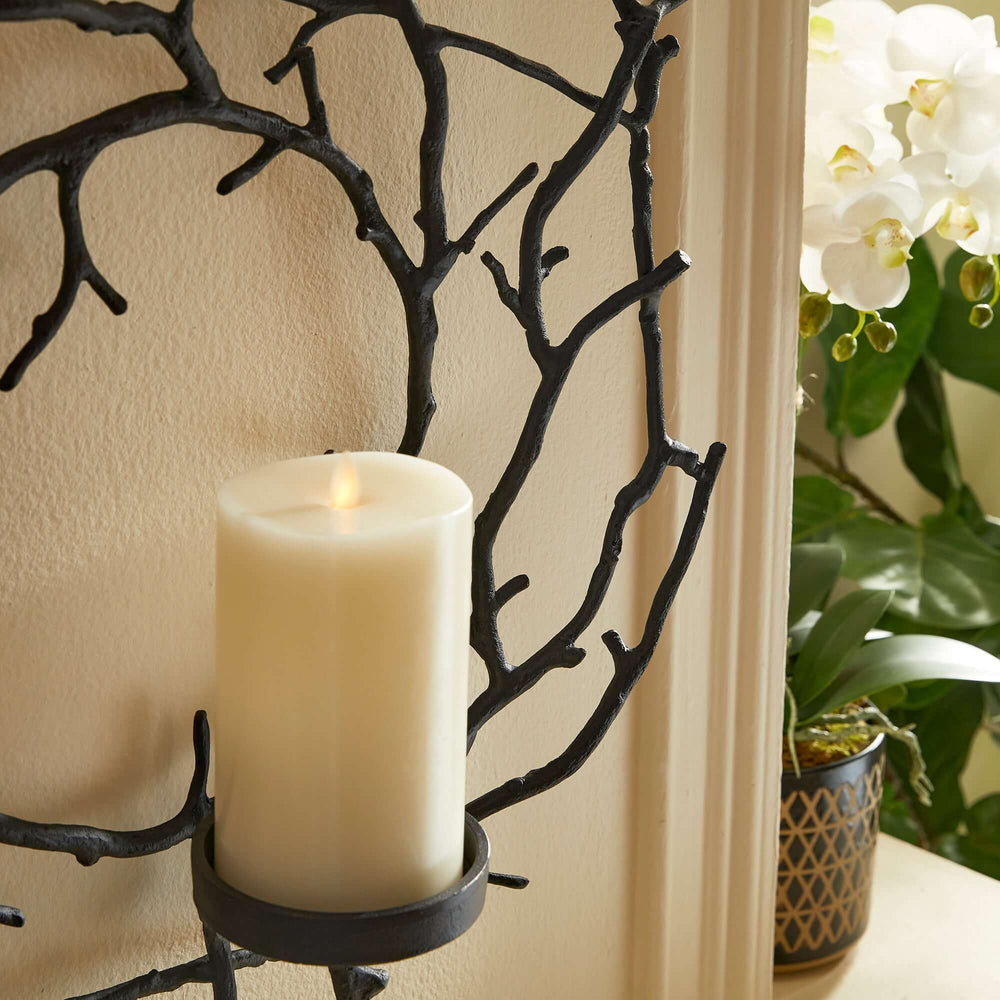 Circular Black Branch Wall Candle Holder closeup