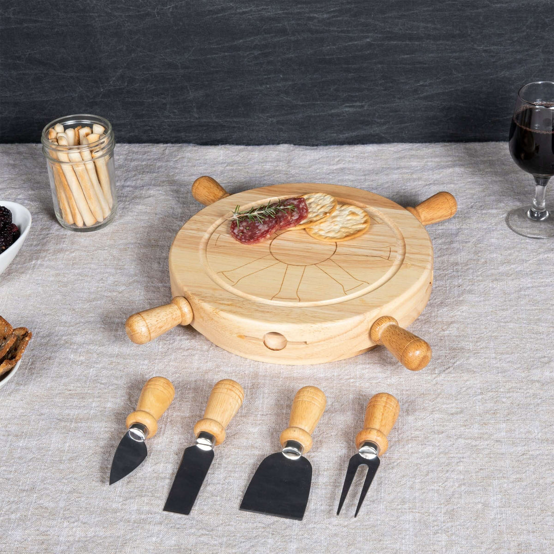 Nautical Lazy Susan Cheese Board and Knife Set on table with cheese and crackers