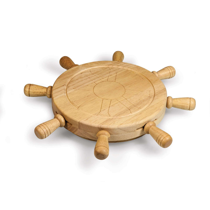 Nautical Lazy Susan Cheese Board and Knife Set with mariner wheel design, perfect for entertaining and serving cheese elegantly.