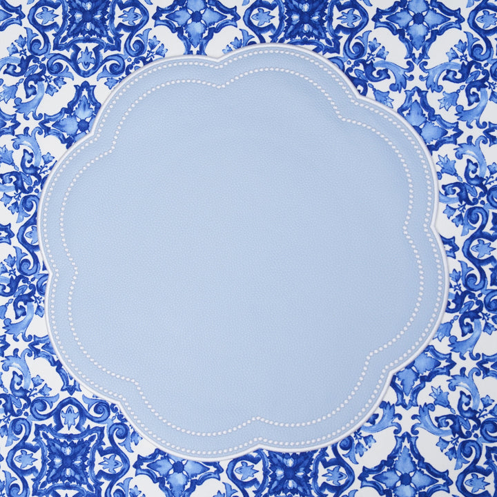 NURTURE SKY BLUE FAUX LEATHER SCALLOPED PLACEMAT (Set Of 4)