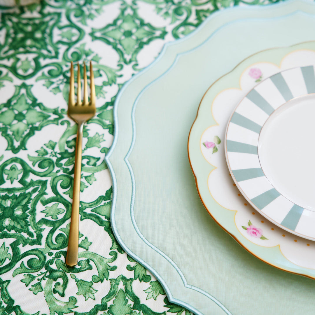ORCHID LIGHT GREEN SQUARE FAUX LEATHER PLACEMAT (Set Of 4)