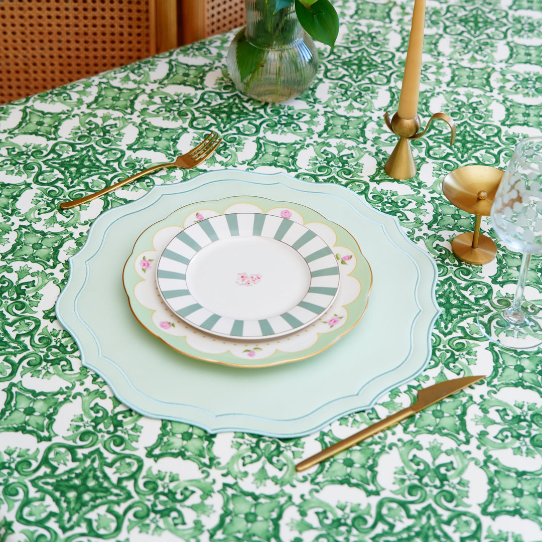 ORCHID LIGHT GREEN SQUARE FAUX LEATHER PLACEMAT (Set Of 4)