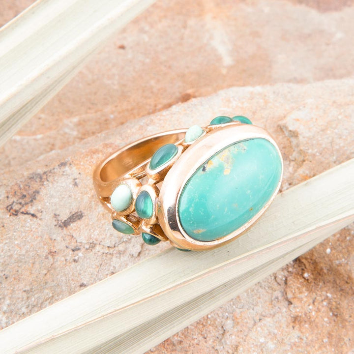 Multi Green Stones Golden Statement Ring