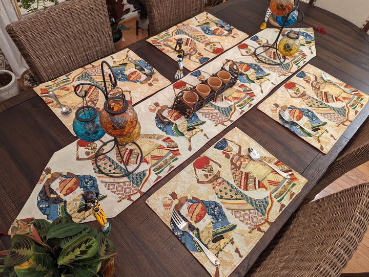 DaDa Bedding Set of 4-Pieces Dancing Women African Kwanzaa Tapestry Dining Table Placemats 13” x 19” (18117)