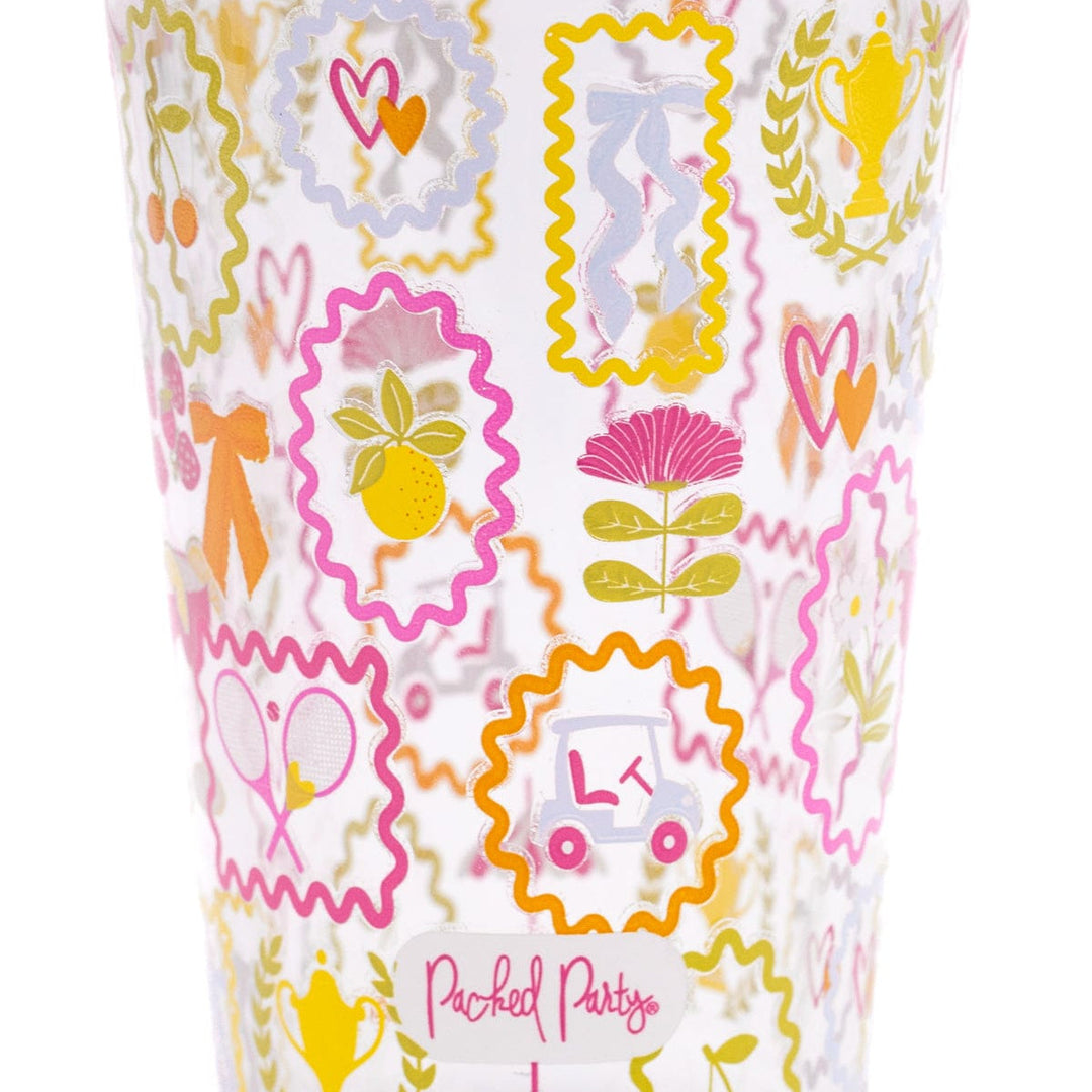 Pink-Lid Patterned Glass Cocktail Shaker