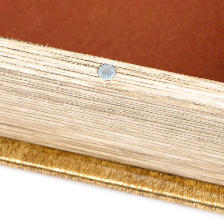 Close-up of a gold and silver ring on a brown background