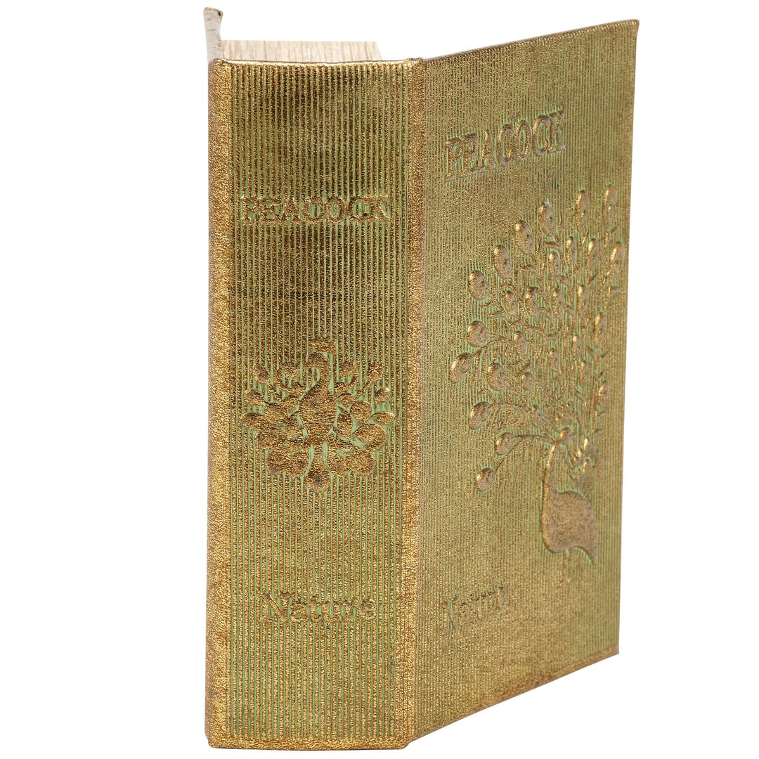 Vintage-style green book with embossed designs on a white background