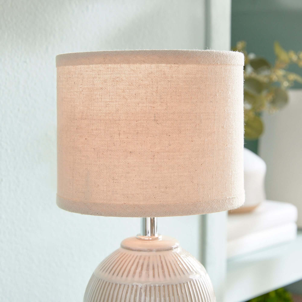Petite Vintage Ceramic Lamp for Small Tables close up of shade