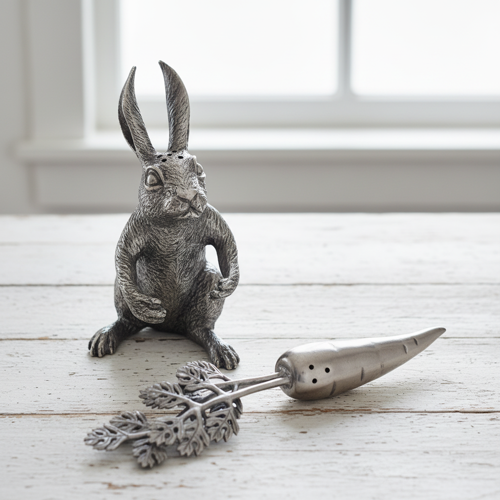 Pewter Rabbit and Carrot Salt & Pepper Shaker Set
