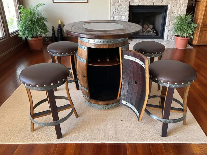 Reclaimed Oak Barrel Bar Stool with Memory Foam Seat