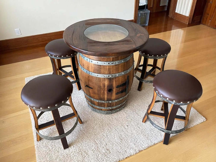 Reclaimed Oak Barrel Bar Stool with Memory Foam Seat