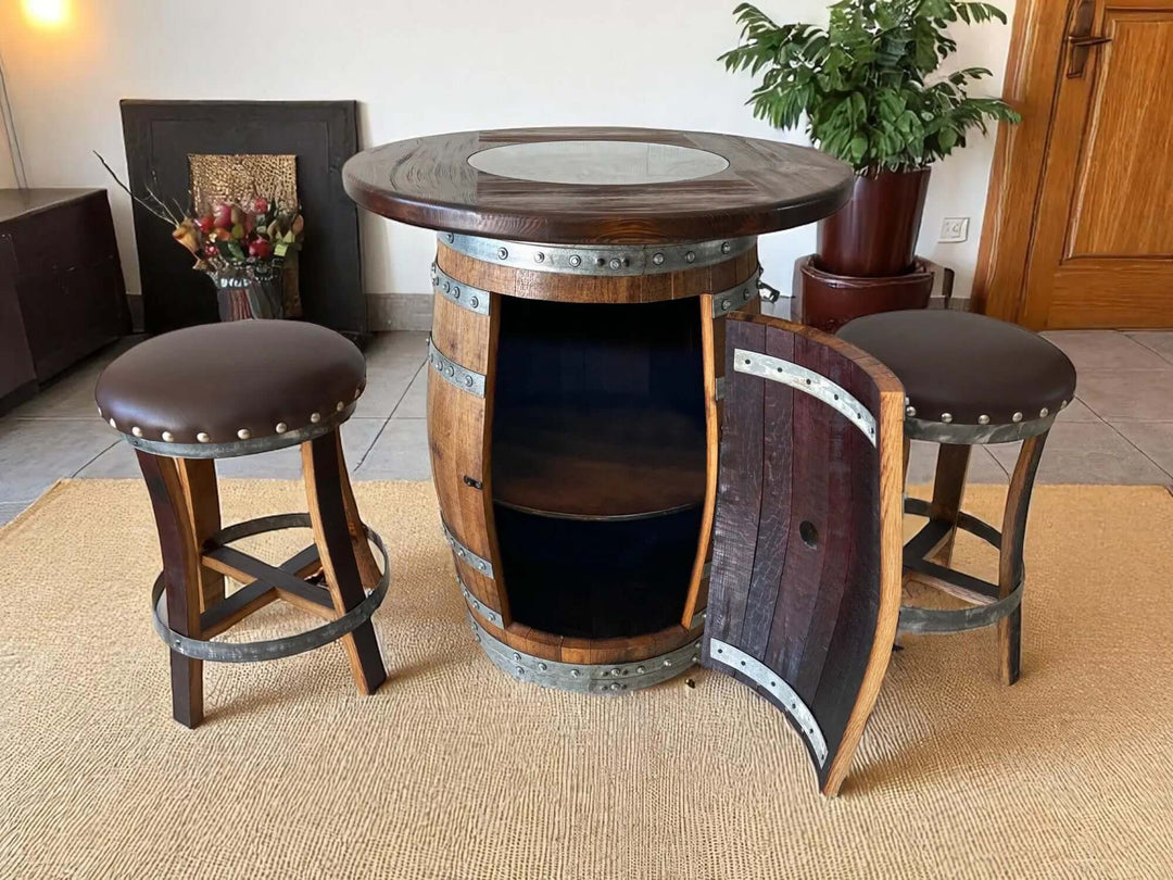 Reclaimed Oak Barrel Bar Stool with Memory Foam Seat