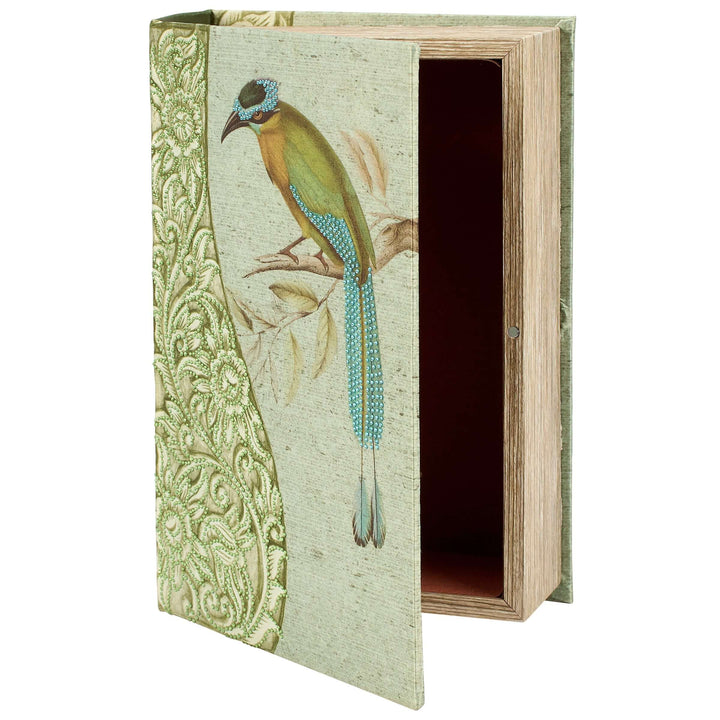 Decorative book with a bird illustration on a white background
