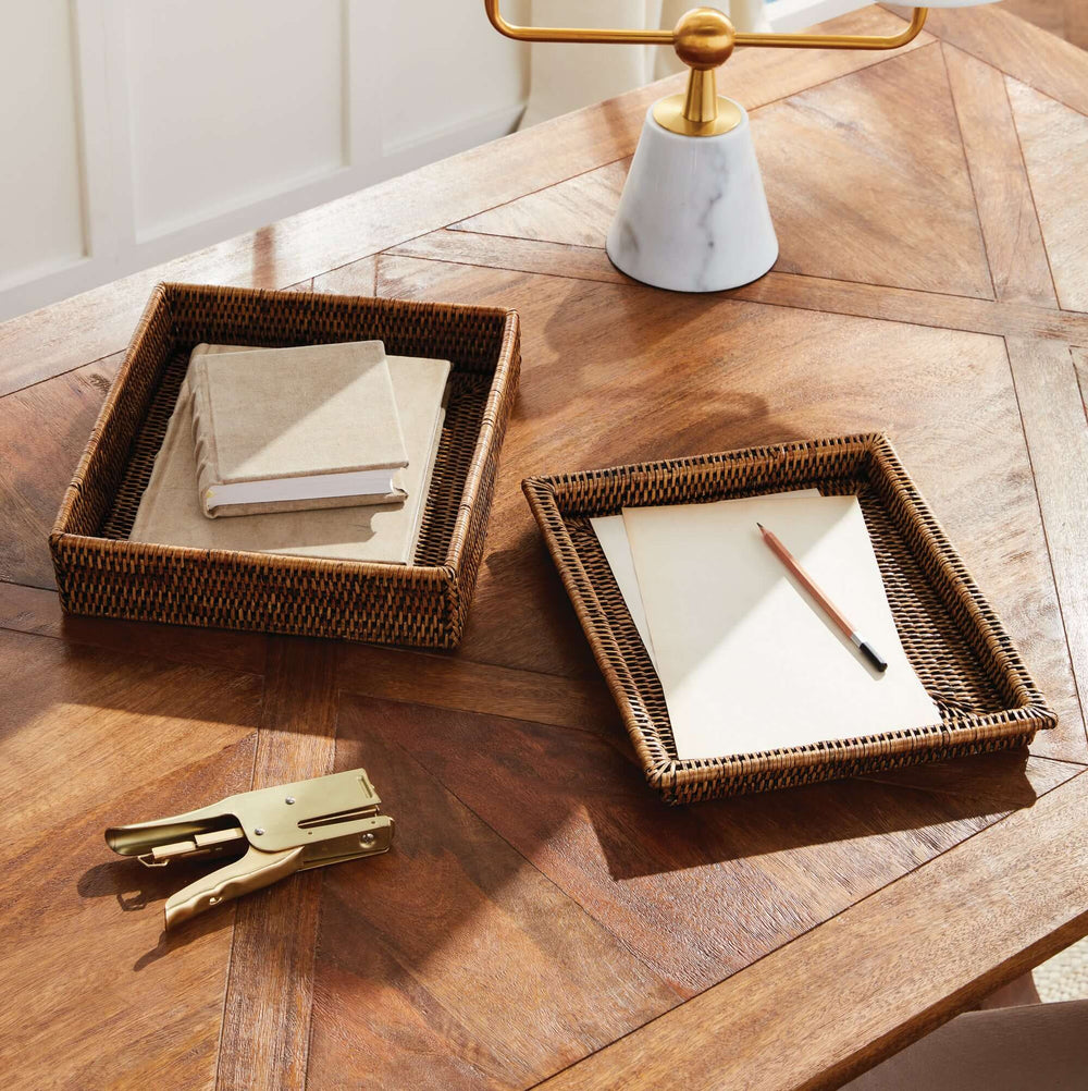 Brown Rattan Lidded Letter Box for Home Office placed on box with lid removed
