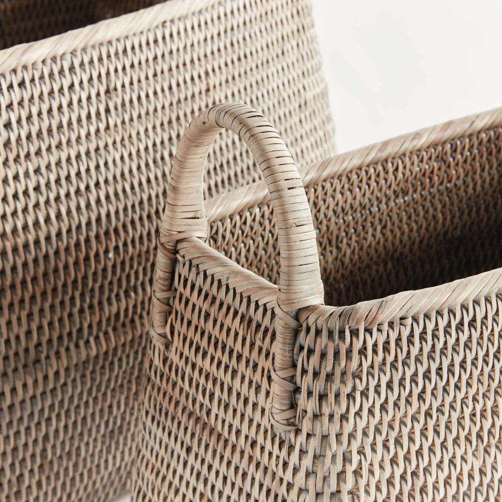 Rattan Magazine Storage Baskets closeup of handle