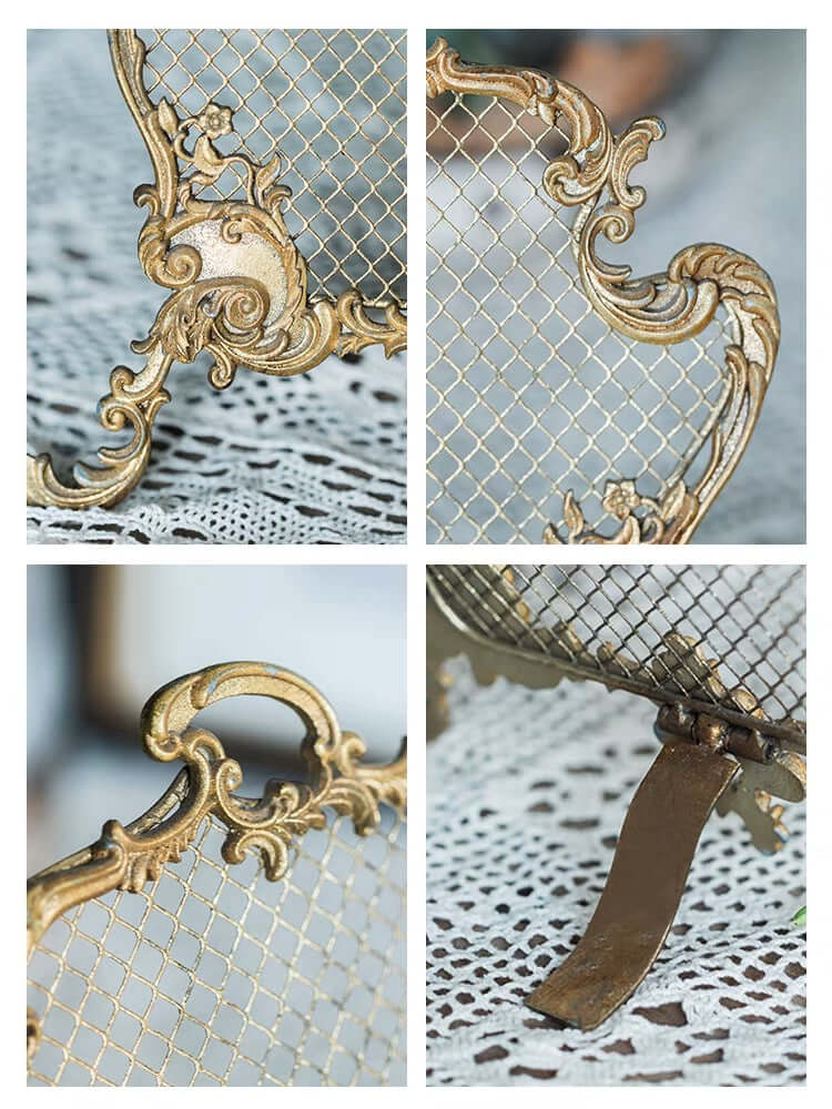 Close-up of Rococo-style gold jewelry display, showcasing intricate details and elegant design for organizing earrings.