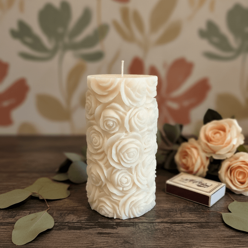 Sculpted Rose Soy Wax Pillar Candle