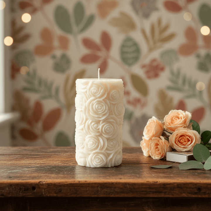 Sculpted Rose Soy Wax Pillar Candle