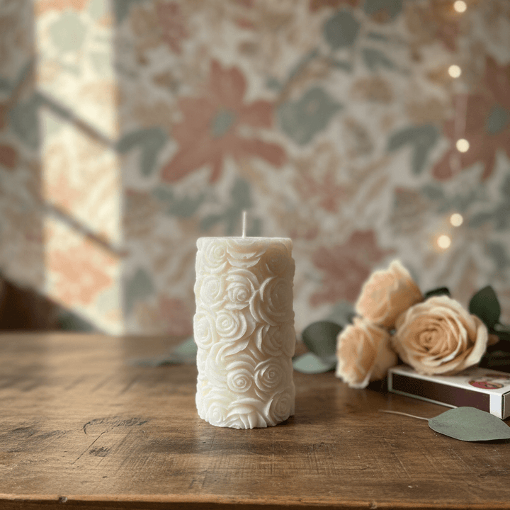 Sculpted Rose Soy Wax Pillar Candle