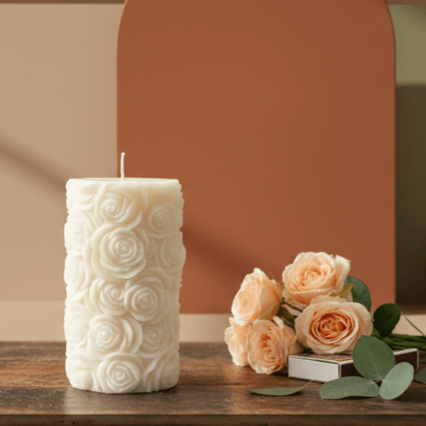 Sculpted Rose Soy Wax Pillar Candle