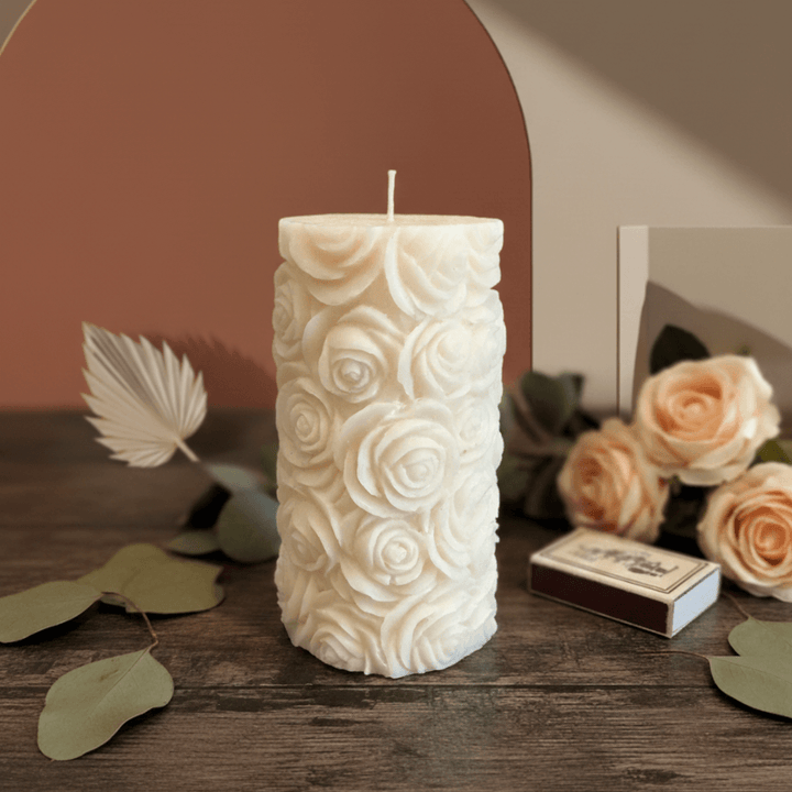 Sculpted Rose Soy Wax Pillar Candle