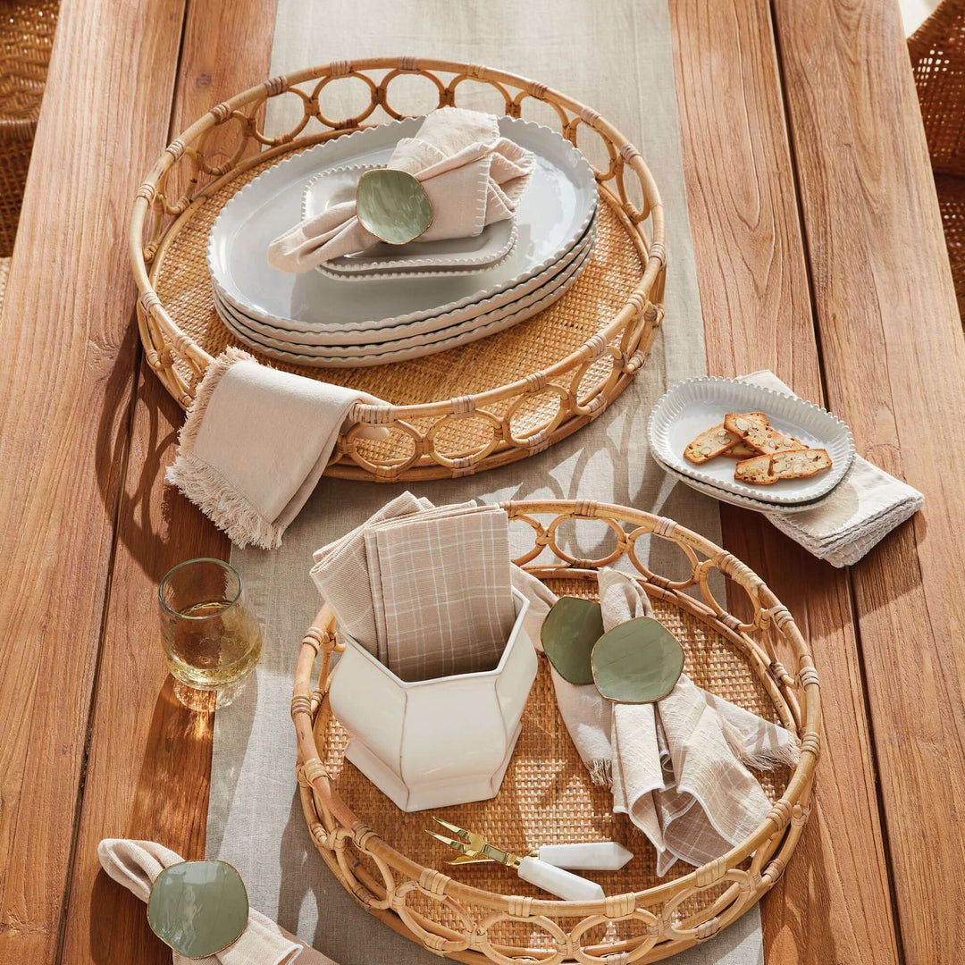 Round Handwoven Vintage Rattan Trays