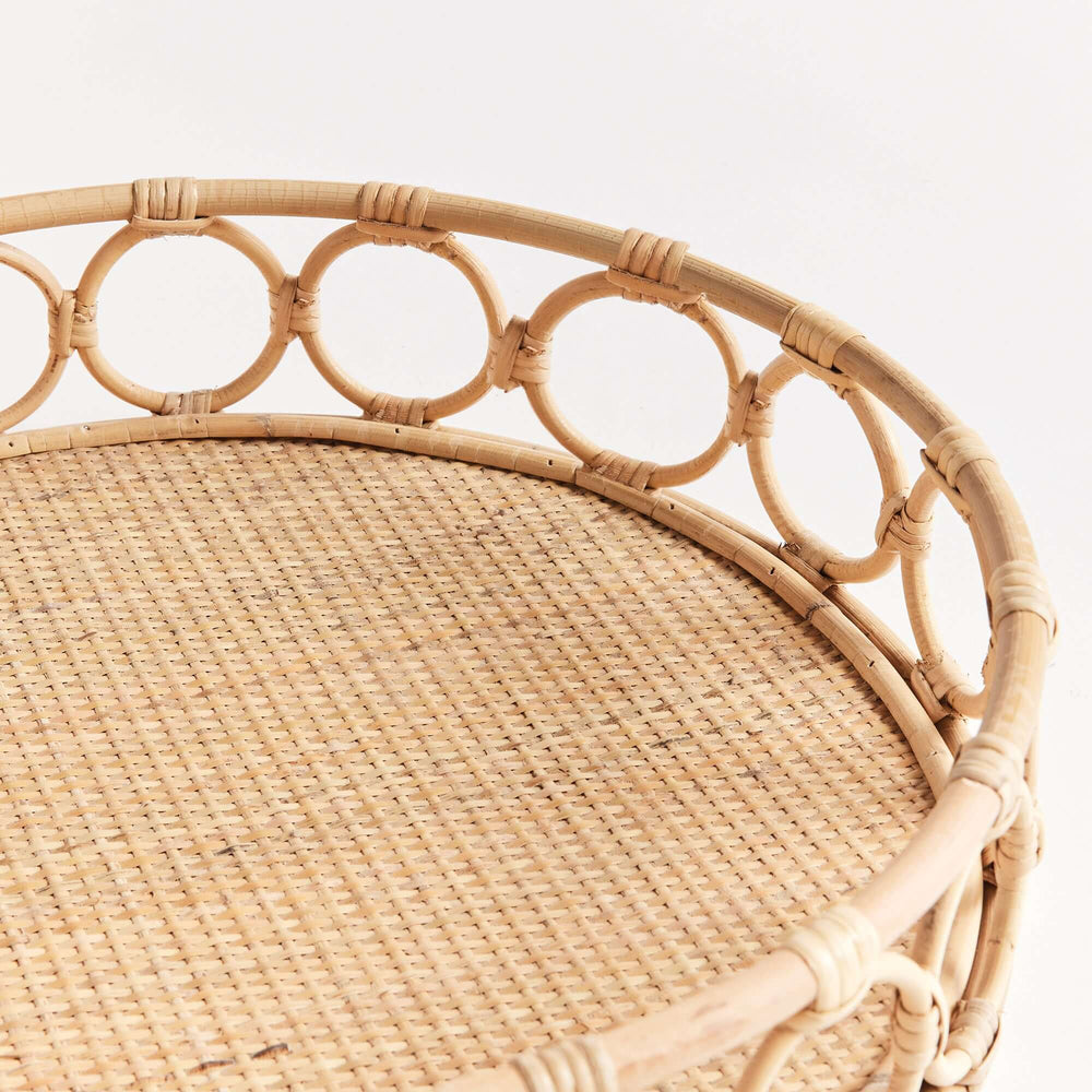 Round Handwoven Vintage Rattan Trays closeup
