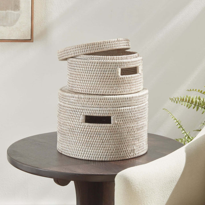 Round Rattan Storage Baskets with Lids (Set of 2) – Vintage Shopper