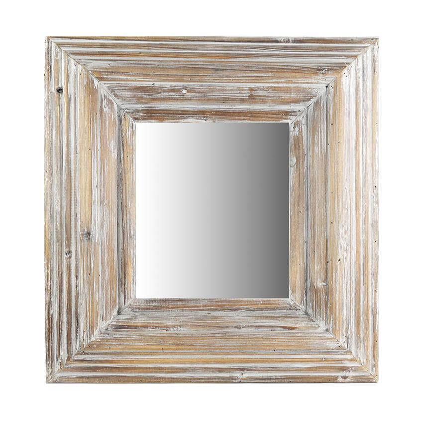 Rustic Whitewashed Mirror Rustic Whitewashed Square Vintage Wood Wall Mirror – Vintage Shopper