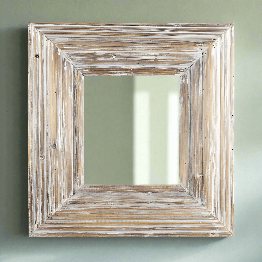 Rustic Whitewashed Mirror Rustic Whitewashed Square Vintage Wood Wall Mirror – Vintage Shopper
