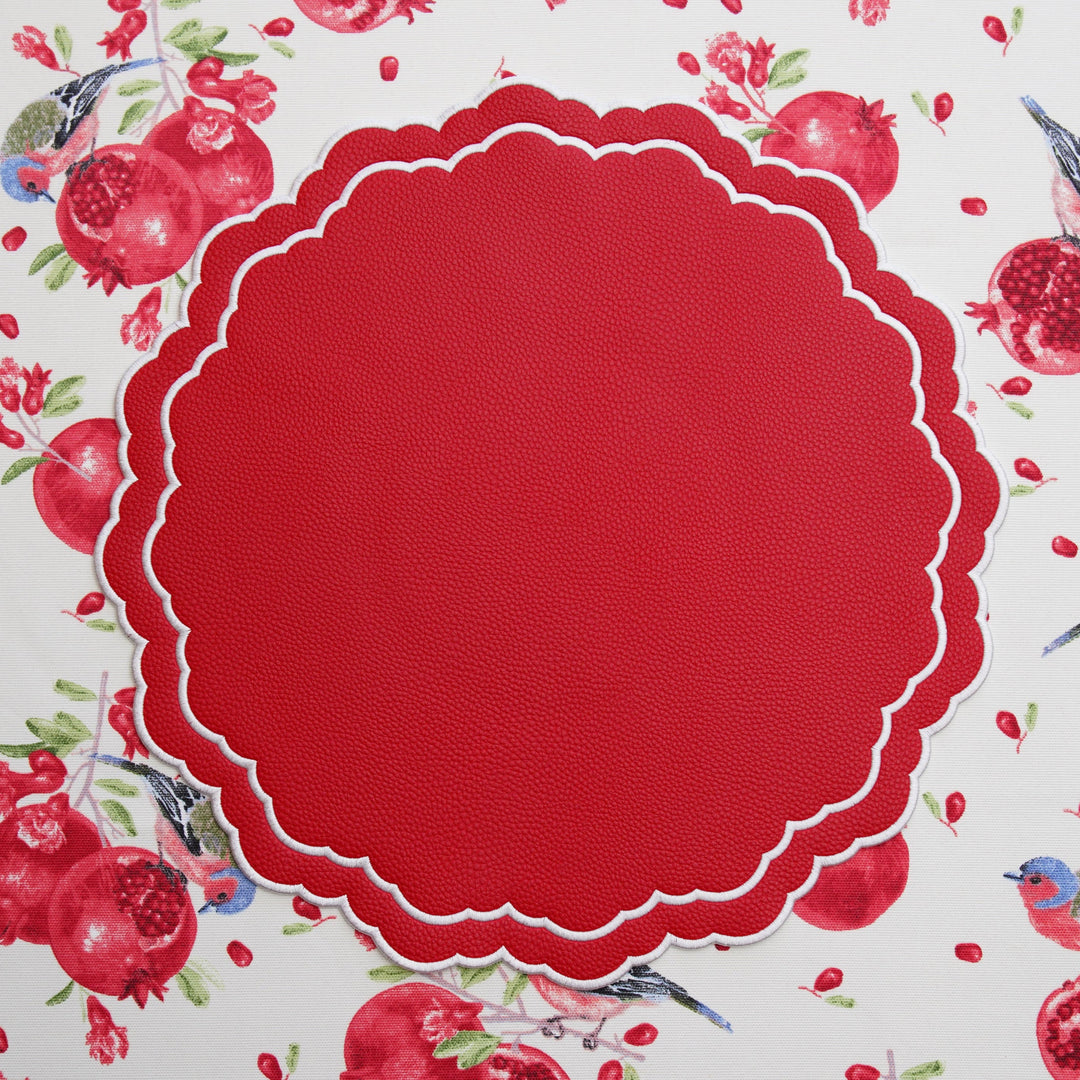 SCARLET RED ROUND FAUX LEATHER PLACEMAT (Set Of 4)