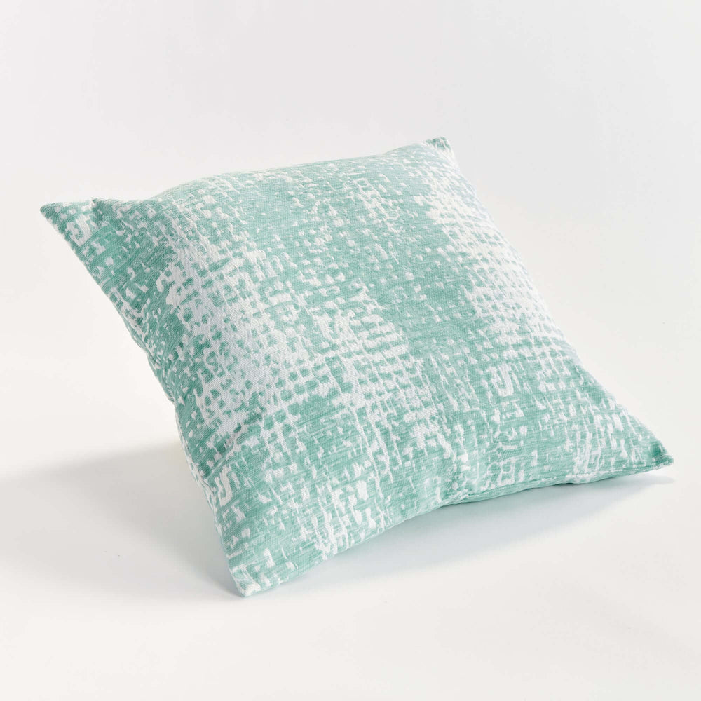 Seafoam Square Jacquard Indoor Outdoor Throw Pillow on white surface