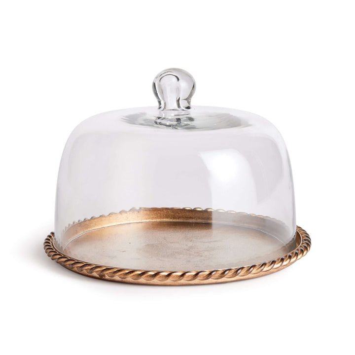 Small Vintage Glass Cloche with Gold Braided Tray on white
