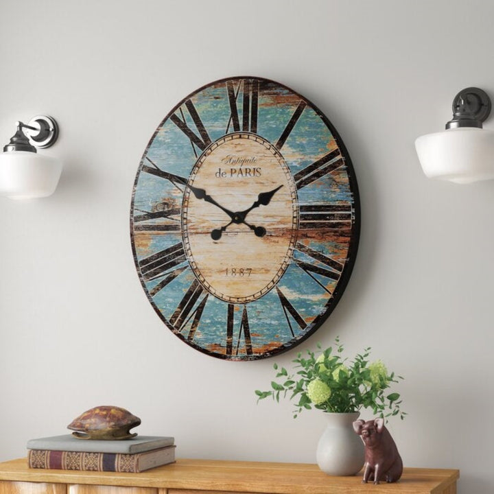 French Country Turquoise Distressed Paris Wall Clock