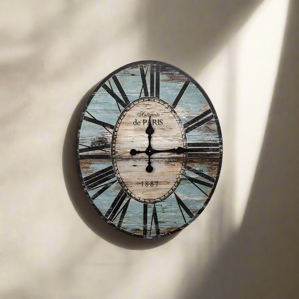 French Country Turquoise Distressed Paris Wall Clock