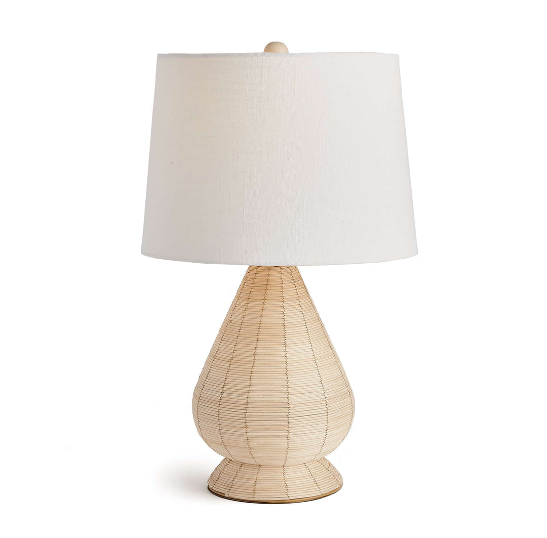 Teardrop Rattan Table Lamp with White Linen Shade
